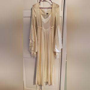 Long off-white/cream dress with long flowy sleeves,  XS